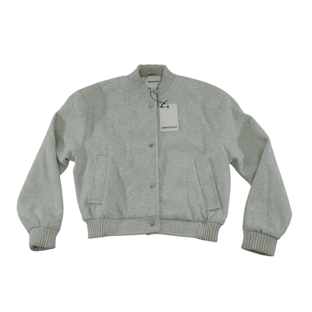 Industry Republic Clothing Womens Bomber Jacket Oatmeal Grey Snap Front Size XS